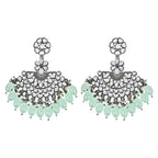 Ethnic Stylish Silver Oxidised Kundan Pearl Chandbali Earrings For Women And Girls - Wahe Jewels - Swadesiicart