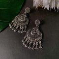 Navratri Ethnic Silver Oxidised Afghani Floral & Peacock Design Drop Earrings For Women & Girls - Wahe Jewels - Swadesiicart