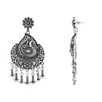 Navratri Ethnic Silver Oxidised Afghani Floral & Peacock Design Drop Earrings For Women & Girls - Wahe Jewels - Swadesiicart
