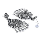 Navratri Ethnic Silver Oxidised Afghani Floral & Peacock Design Drop Earrings For Women & Girls - Wahe Jewels - Swadesiicart