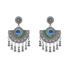 Navratri Ethnic Silver Oxidised Afghani Style Peacock Fether Earrings For Women & Girls - Wahe Jewels - Swadesiicart