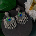 Navratri Ethnic Silver Oxidised Afghani Style Peacock Fether Earrings For Women & Girls - Wahe Jewels - Swadesiicart