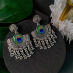 Navratri Ethnic Silver Oxidised Afghani Style Peacock Fether Earrings For Women & Girls - Wahe Jewels - Swadesiicart