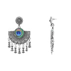 Navratri Ethnic Silver Oxidised Afghani Style Peacock Fether Earrings For Women & Girls - Wahe Jewels - Swadesiicart