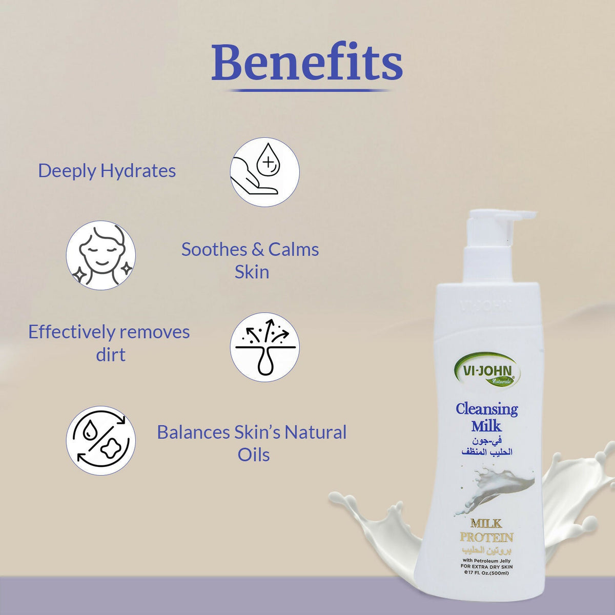 VI-JOHN Naturale Cleansing Milk with petroleum jelly for extra dry skin | Grocsy