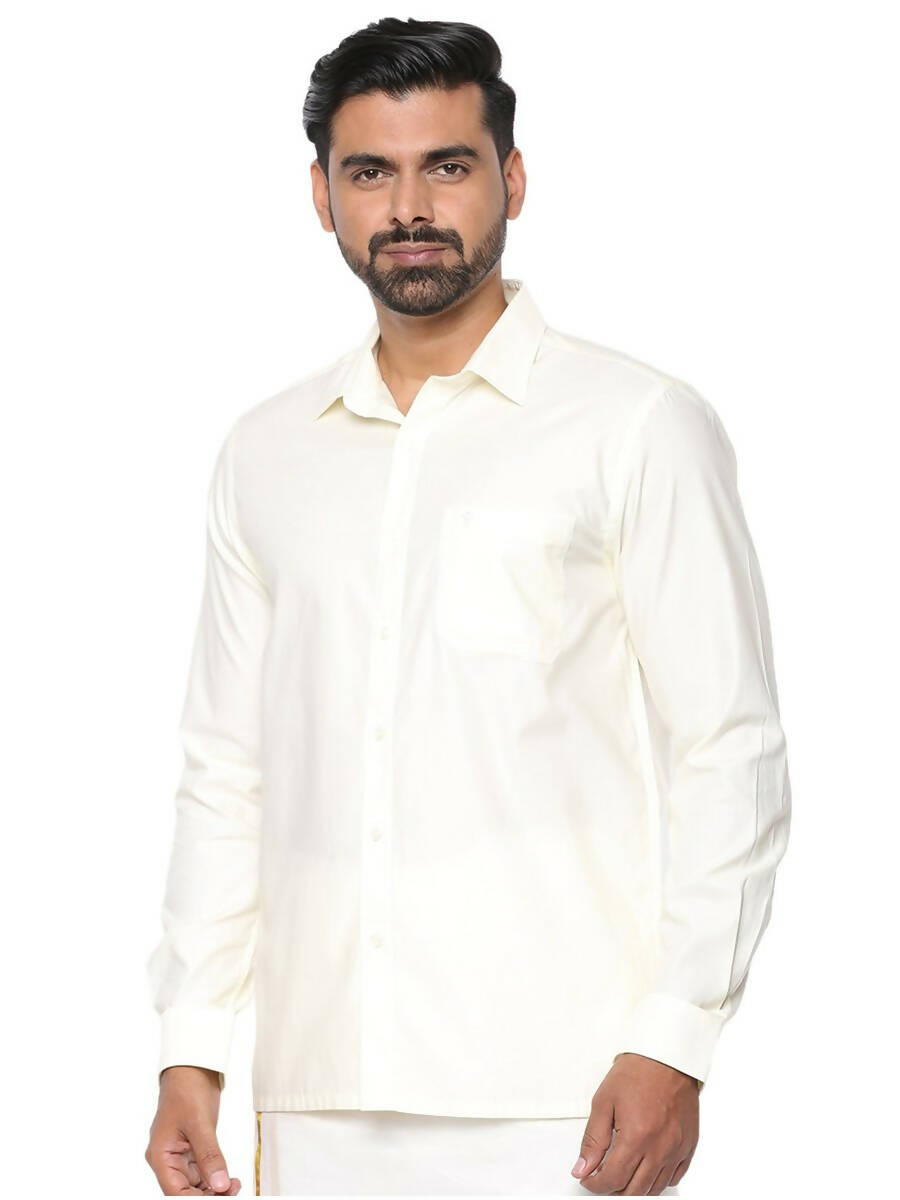 Ramraj Cotton Mens Poly Cotton Cream Colour Full Sleeve Shirt | Grocsy