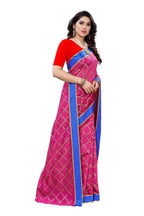 Vamika Pink Linen Foil Print Saree (YOGI PINK) | Grocsy