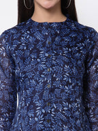 Myshka Women's Trendy Organza Printed 3/4 Sleeve Round Neck Casual Multicolor Tunic | Grocsy