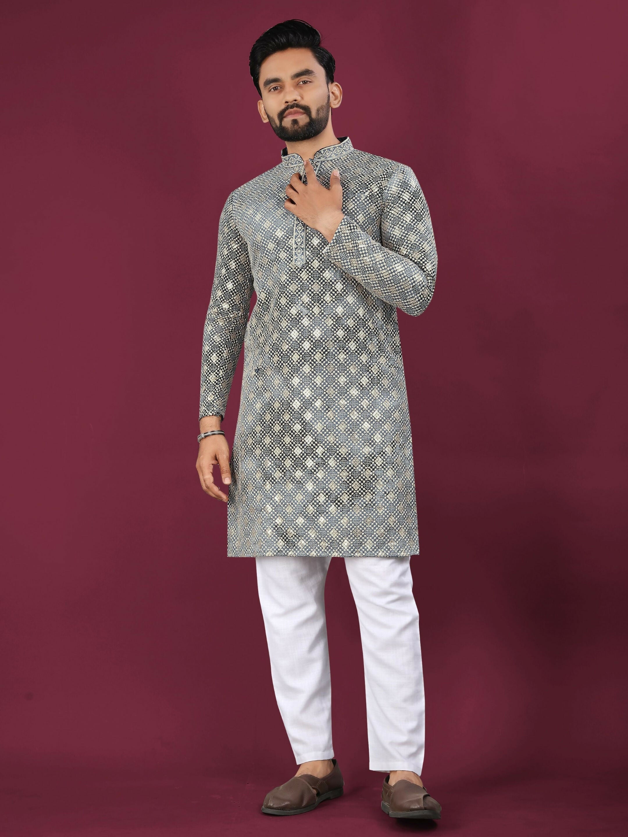 Anaita Grey Chikankari Work Viscose Rayon Straight Kurta | Grocsy