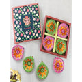 Tied Ribbons Green & Pink Set of 8 Terracotta Clay Diwali Diyas | Grocsy