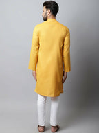 Even Apparels Yellow Color Pure Cotton Men's Kurta With Side Placket (SLD1130) | Grocsy