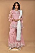 Morchari Women And Hand Embroidery Palazzo Set-Peach | Grocsy