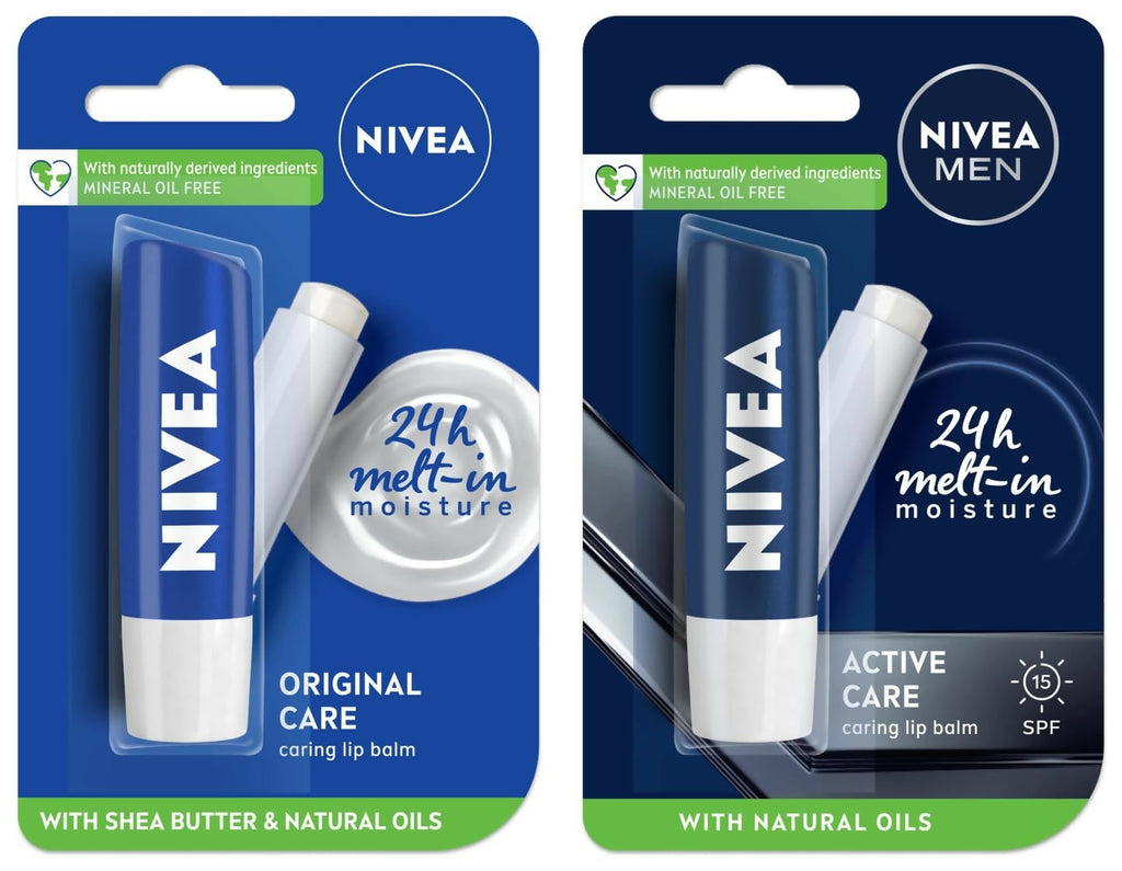 Nivea Original Care & Active Care Lip Balm Combo - 24 H melt-in moisture | Grocsy
