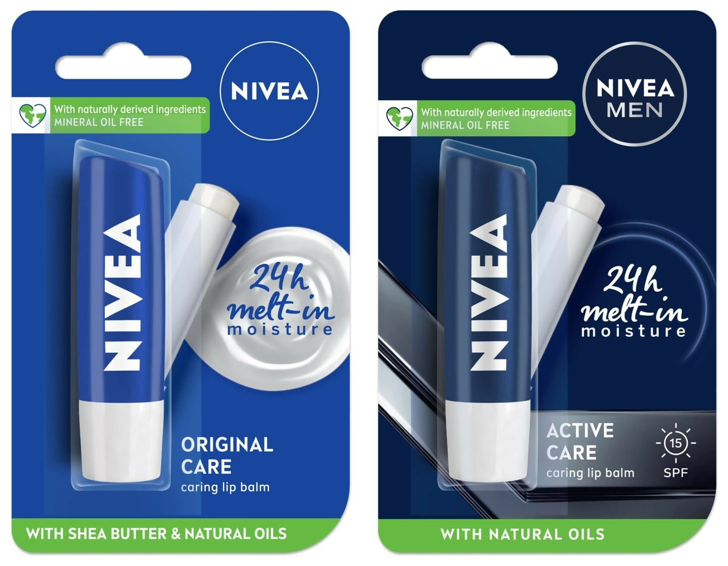 Nivea Original Care & Active Care Lip Balm Combo - 24 H melt-in moisture | Grocsy