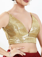Joban Fashion Gold Sequins Padded Blouse With V Neck Sleeveless | Grocsy