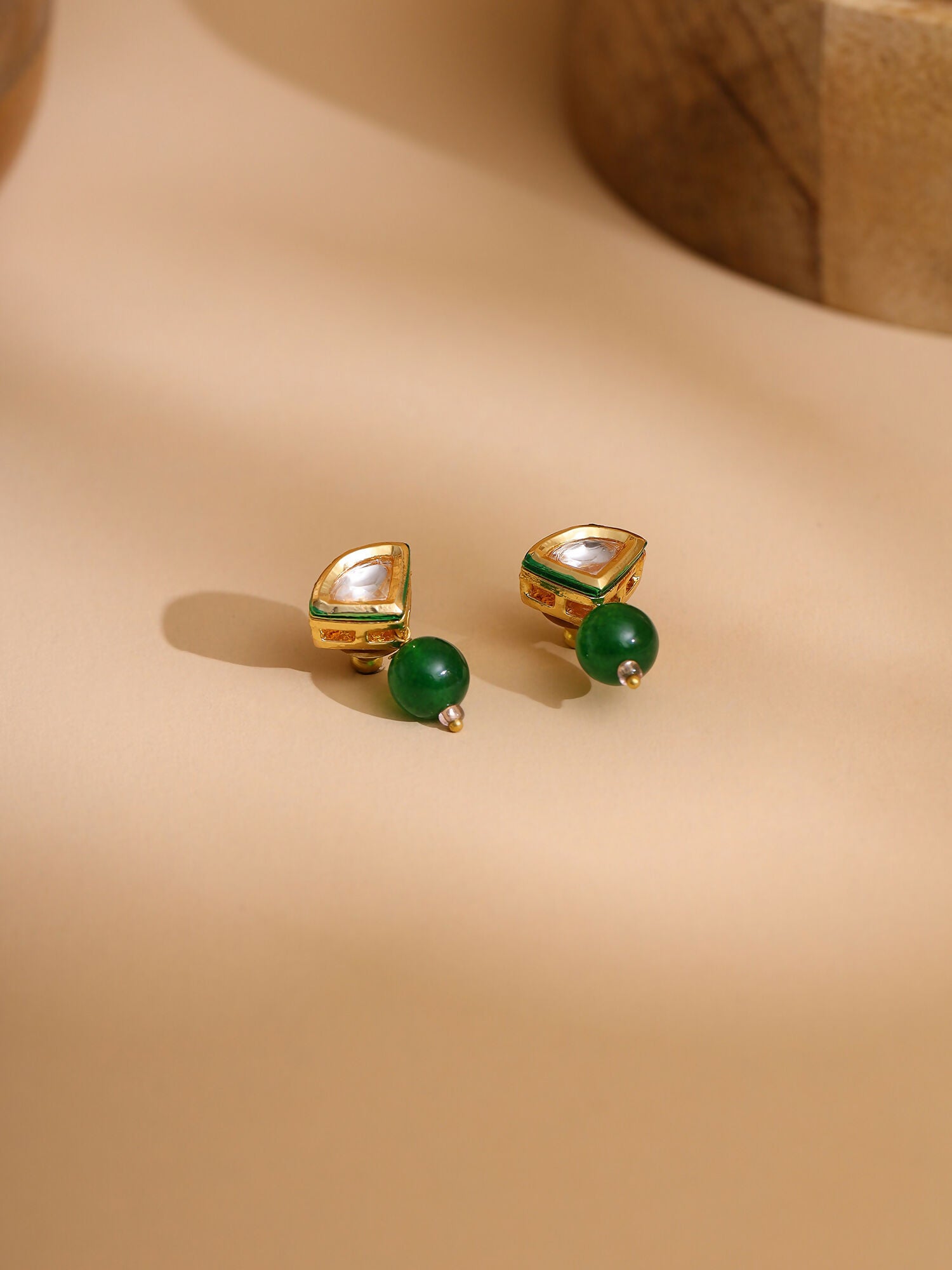 Ruby Raang Green Aventurine Kundan Studs | Grocsy