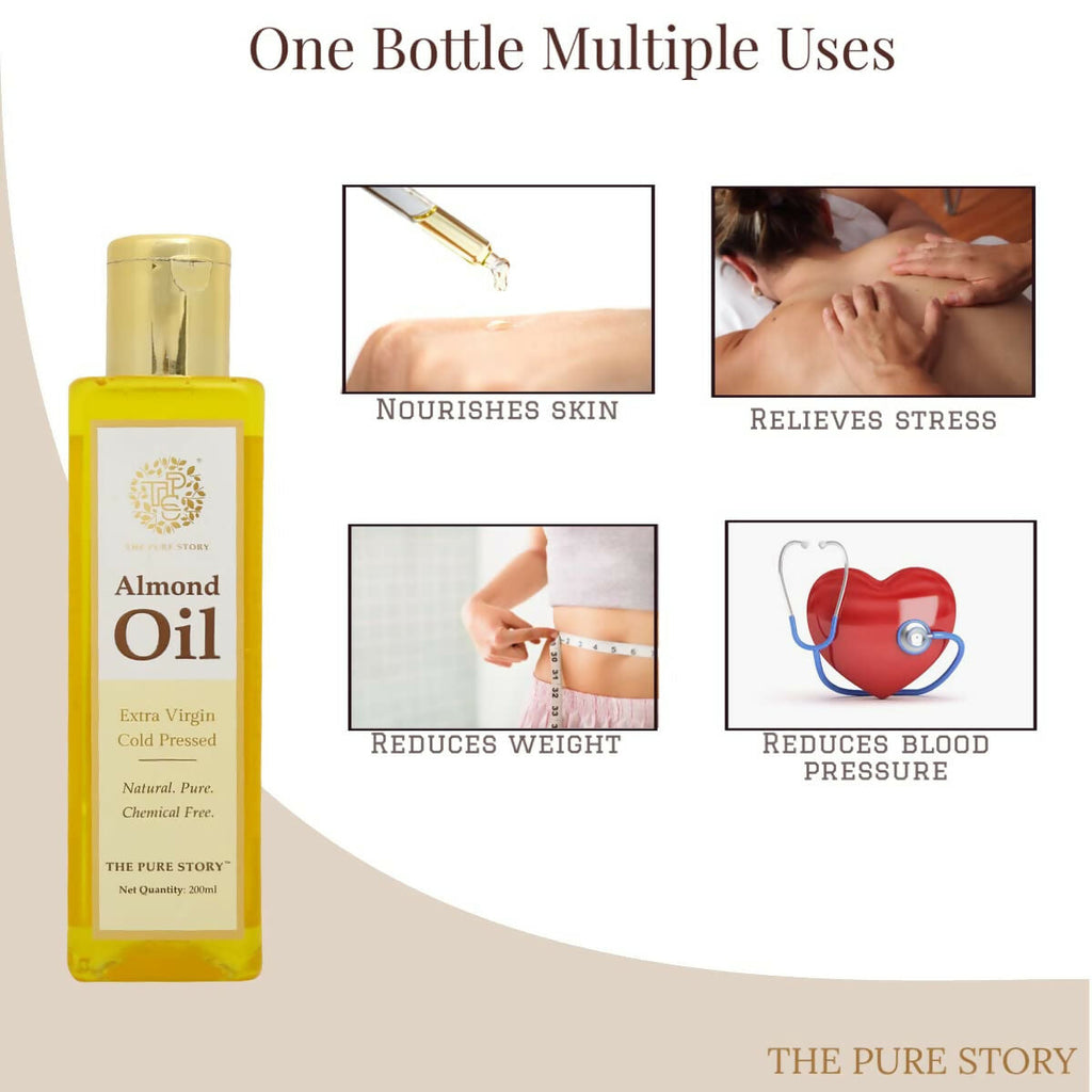 The Pure Story Sweet Almond Oil Pure Cold Pressed For Hair, Skin, Face Care & Massage | Grocsy