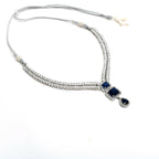 Mominos Fashion Johar Kamal Silver-Plated American Diamond Navy Blue Choker Set | Grocsy