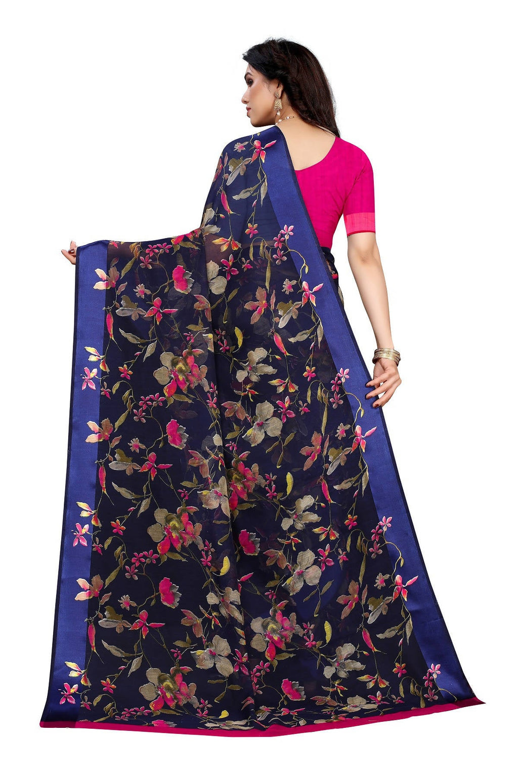 Vamika Navy Linen Satin Patta Saree (MANSI NAVY) | Grocsy