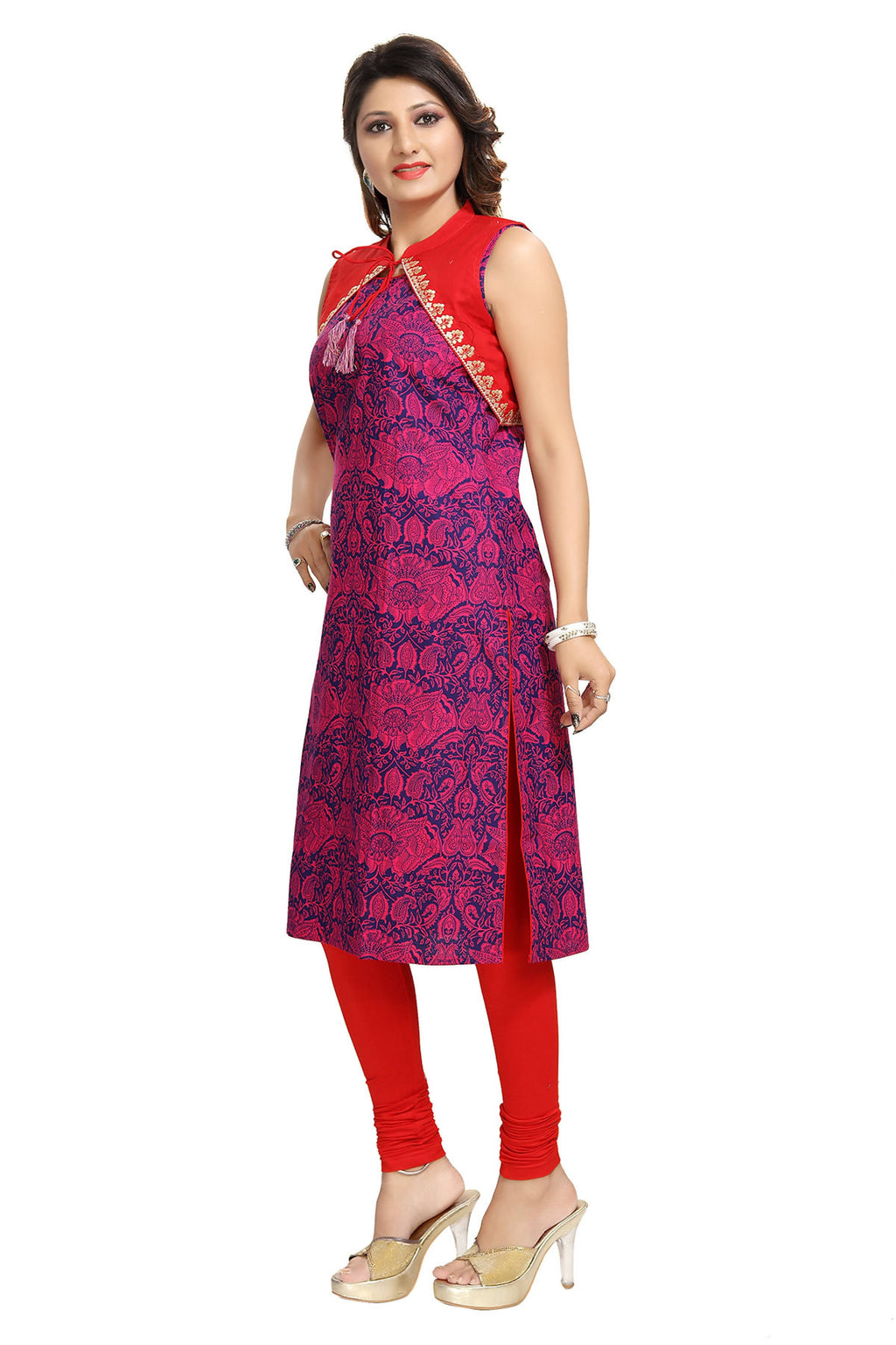 Snehal Creations Pure Purple Jacket Style Printed Sleeveless Kurti For Daily Wear | Grocsy