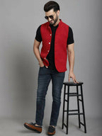 Even Apparels Nehru Jacket With Welt Pockets - Red | Grocsy