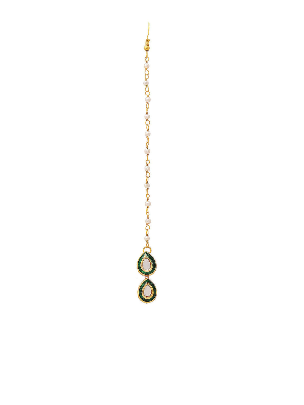 Ruby Raang Green Double Teardrop Kundan Maang Tikka with Meenakari | Grocsy