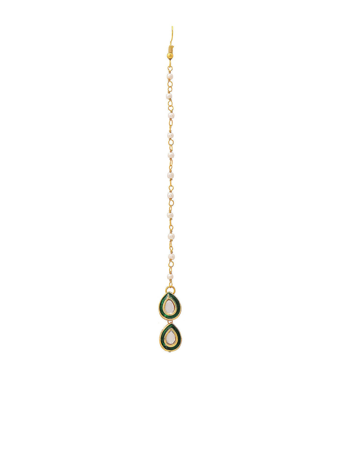 Ruby Raang Green Double Teardrop Kundan Maang Tikka with Meenakari | Grocsy