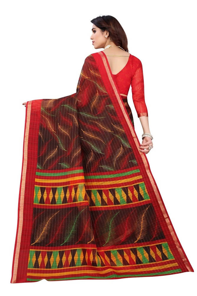 Vamika Brown Linen Zari Border Saree | Grocsy