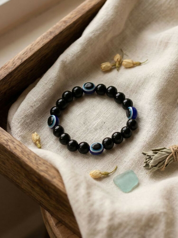 NVR Black Evil Eye Adjustable Bracelet for Men & Women | Grocsy