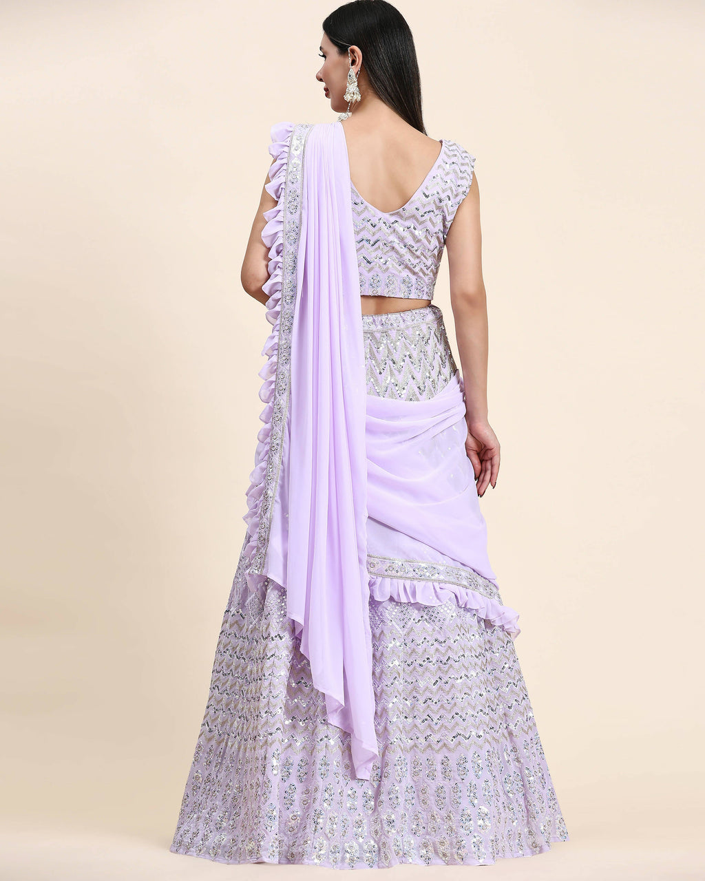 Lavender Pure Viscose Georgette Thread With Sequins Embroidery Work Lehenga Choli With Dupatta - Tanya | Grocsy