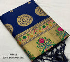 Navy Blue Pure Silk Woven Design Saree with Unstitched Blouse - Hiral Fashion | Grocsy