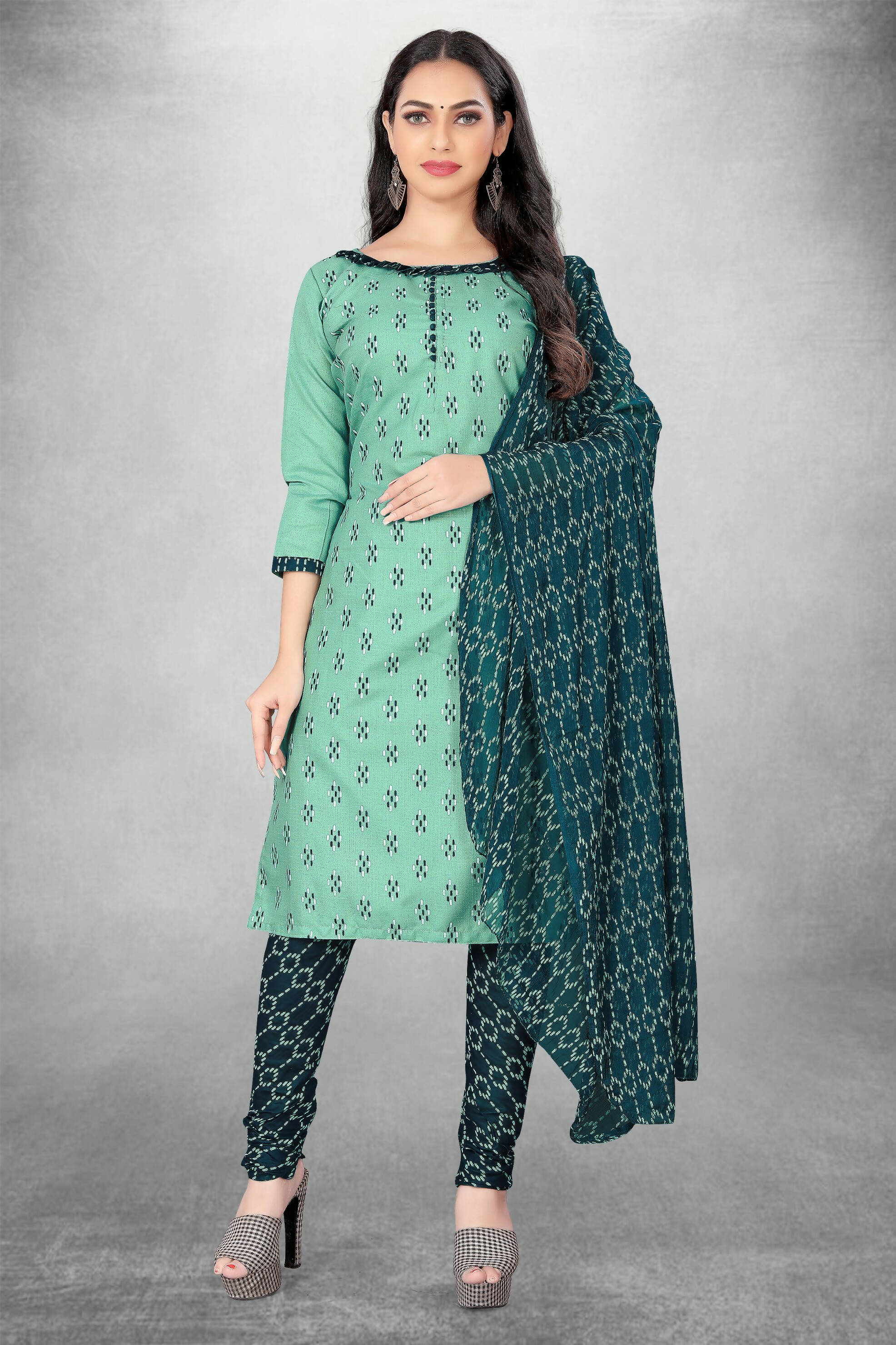 Sea Green Cotton Printed Unstitched Dress Material - Amara | Grocsy