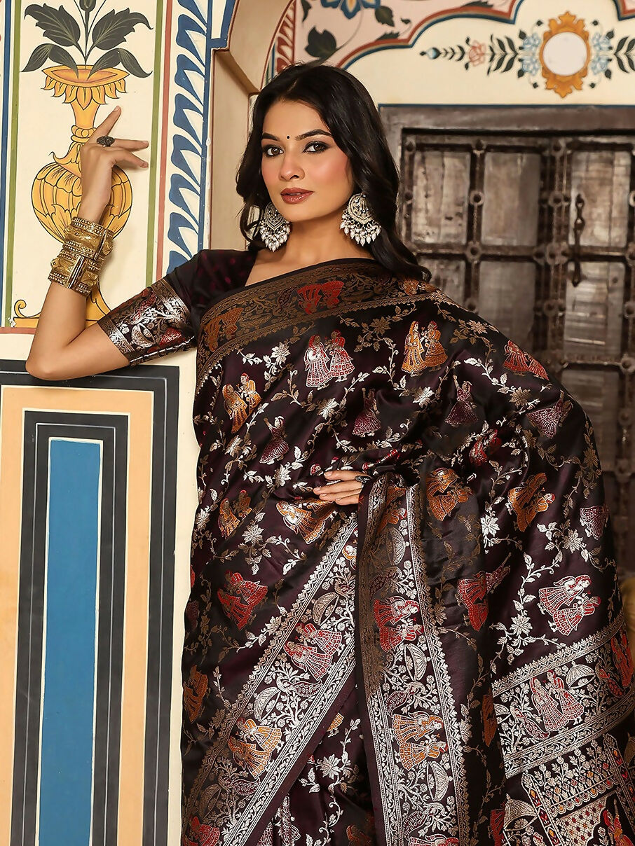 Shree Shyam Fashion Wine Silk Saree | Grocsy