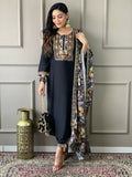 Partywear Designer Viscos Chanderi Black Stitched Suit With Dupatta - Tanisha | Grocsy