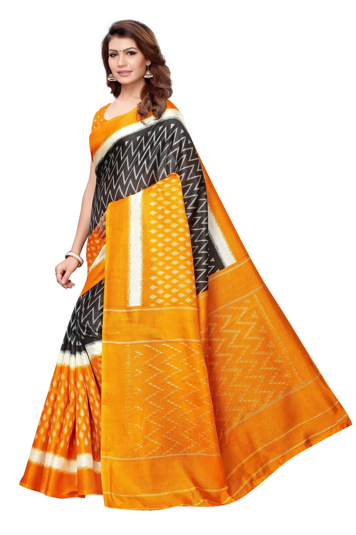 Vamika Mustard Kalamkari With Jhalar Khadi Silk Saree | Grocsy