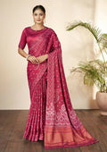 Pink Gajji Silk Bandhani Print with Mirror hand work Saree - Norita Nirvi | Grocsy
