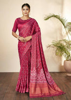 Pink Gajji Silk Bandhani Print with Mirror hand work Saree - Norita Nirvi | Grocsy