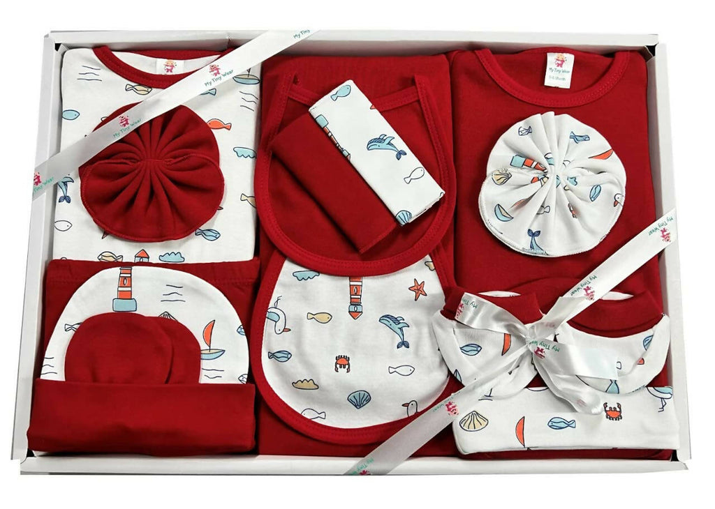 My Tiny Wear Full Sleeves New Born Baby Gift Set - Lovely Red | Grocsy