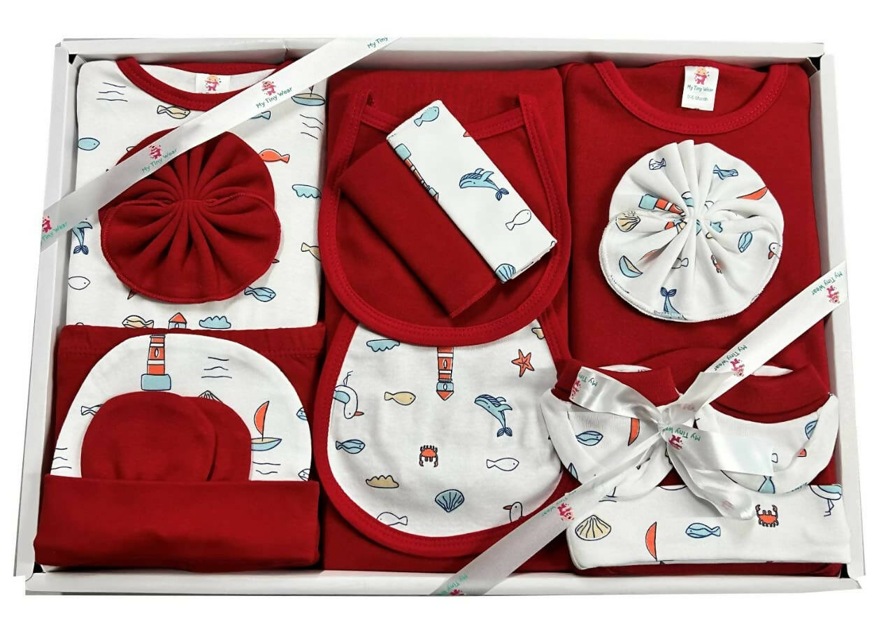 My Tiny Wear Full Sleeves New Born Baby Gift Set - Lovely Red | Grocsy