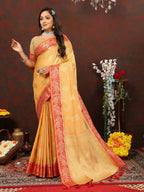 Lorenvalley Fashion Gold Cotton Woven Design with Zari Weaving Design Saree | Grocsy