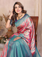 Aastha Fashion Pink Tissue Silk Paithani Woven Saree | Grocsy