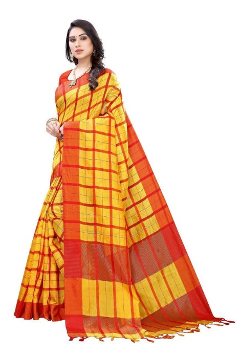 Vamika Yellow Cotton Silk Weaving Saree (SATURN YELLOW) | Grocsy