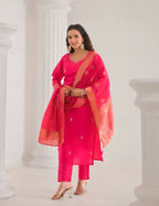 Ethnic Festive Wear Viscose Chanderi Pink Stitched Suit With Dupatta - Tanisha | Grocsy