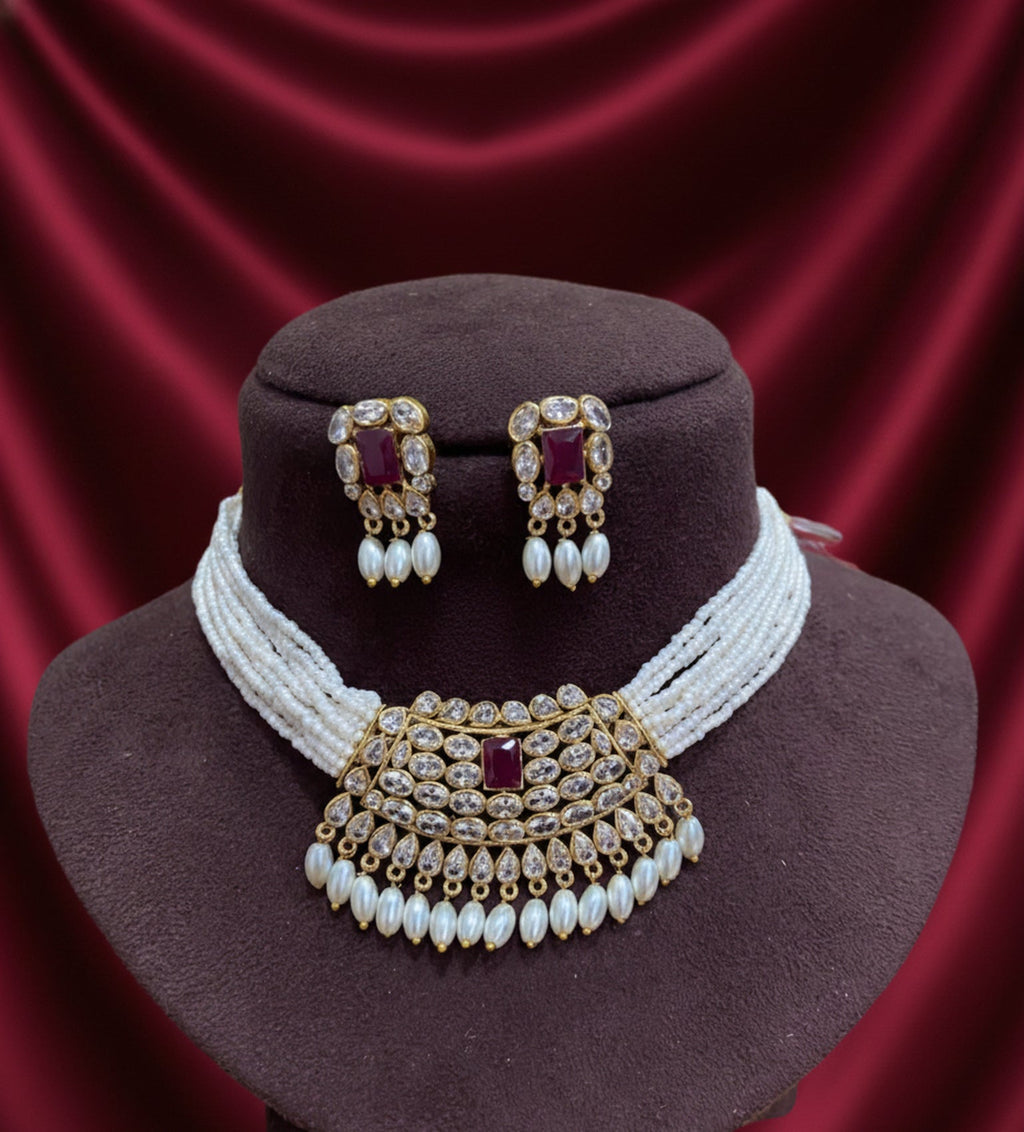 Jewel City Traditional Handcrafted Kundan Pearl Choker Necklace Set | Grocsy