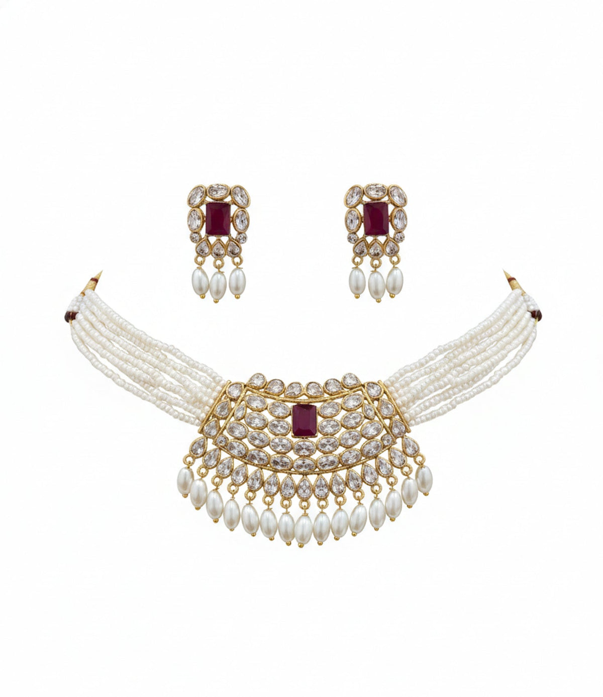 Jewel City Traditional Handcrafted Kundan Pearl Choker Necklace Set | Grocsy