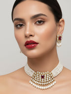 Jewel City Traditional Handcrafted Kundan Pearl Choker Necklace Set | Grocsy