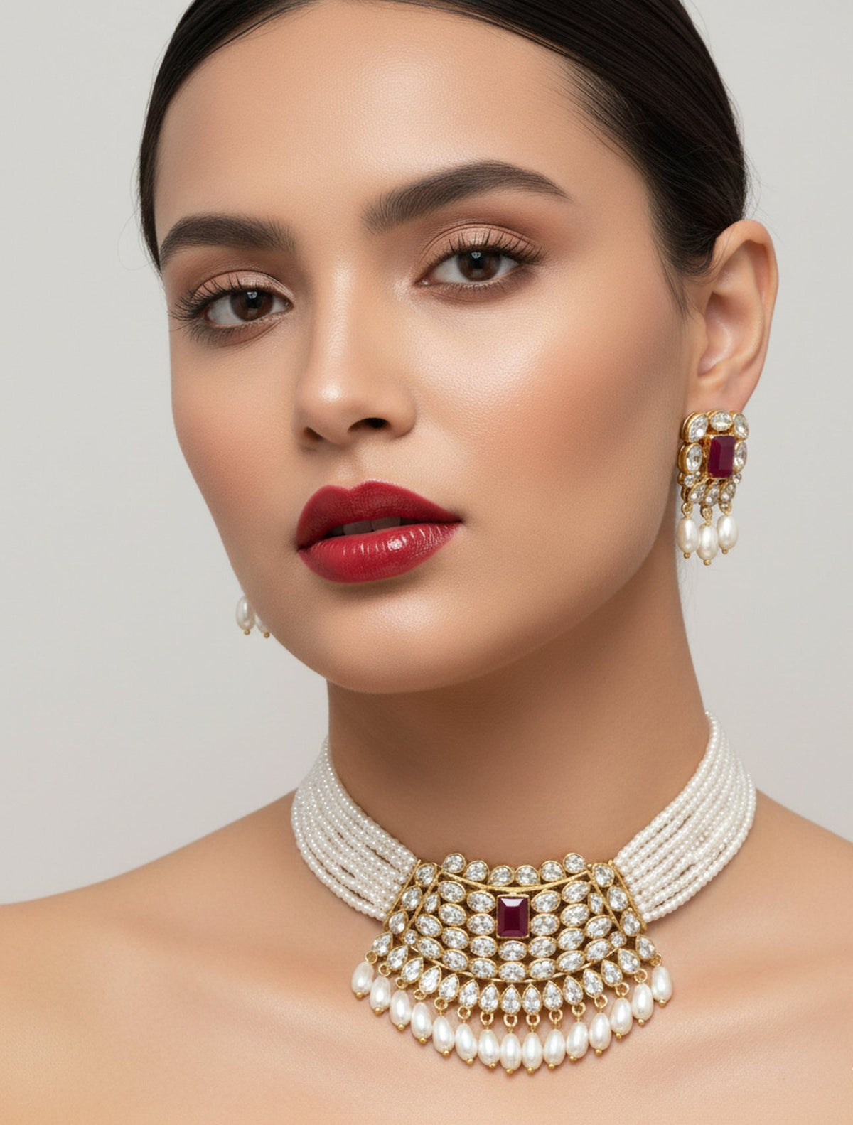 Jewel City Traditional Handcrafted Kundan Pearl Choker Necklace Set | Grocsy