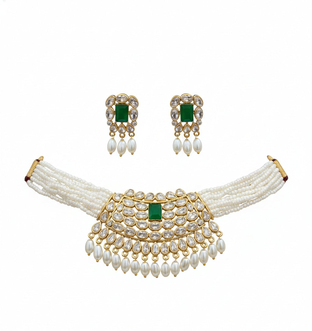 Jewel City Traditional Handcrafted Ethnic Kundan Pearl Choker Necklace Set | Grocsy