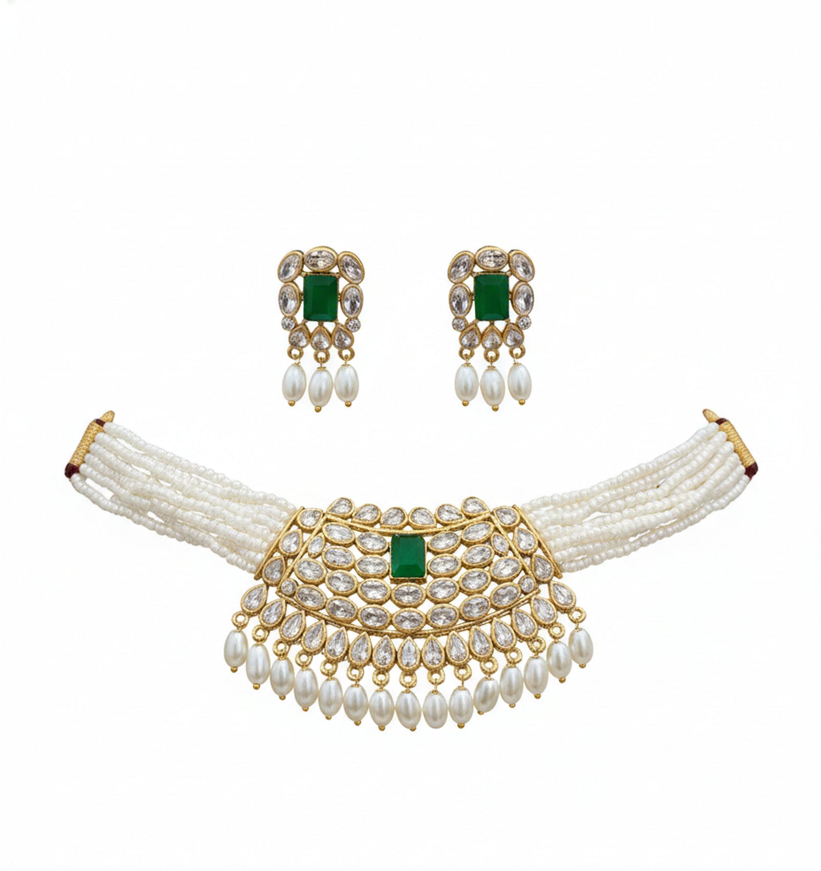 Jewel City Traditional Handcrafted Ethnic Kundan Pearl Choker Necklace Set | Grocsy