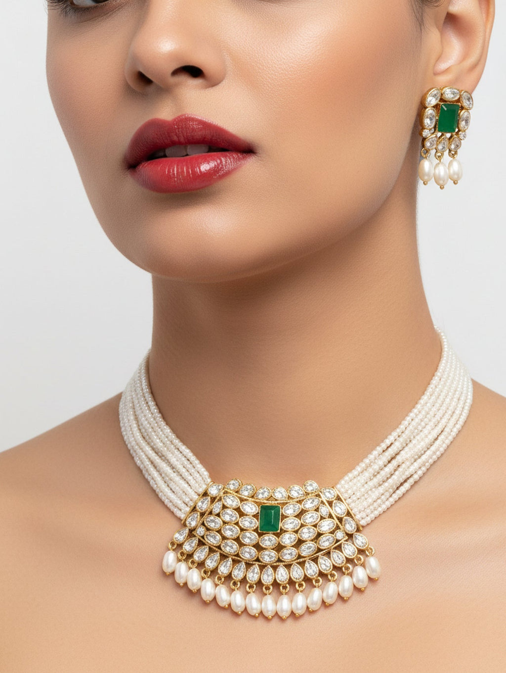 Jewel City Traditional Handcrafted Ethnic Kundan Pearl Choker Necklace Set | Grocsy